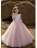 Cap Sleeves Lace Tulle V Back Floor Length Flower Girl Dress